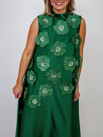 Dress Autumn Winter Heavy Industry Stitching Floral Sleeveless Slim Slimming Textured Dress Women