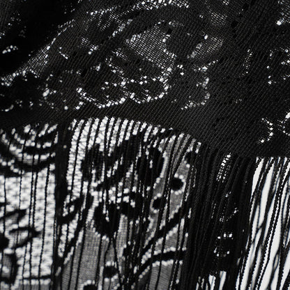 Nylon Hollow Out Cutout Breathable Tassel Triangle Shawl Women Scarf
