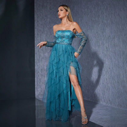 Tube Top Dress for Women Mesh Light Luxury Minority Adult Ceremony Evening Dress for Women