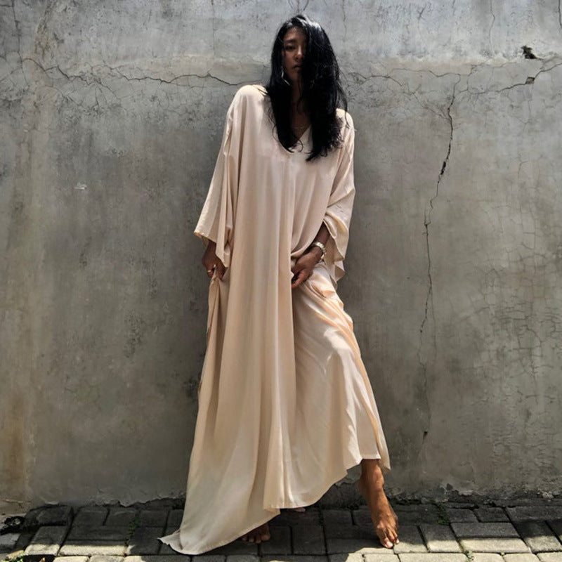 Rayon Solid Color Blouse Seaside Vacation Dress Loose Overclothes Bikini Swimsuit Robe Outer Wear Women