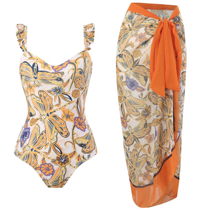 Women Flying Edge One Piece Women Swimwear Retro Cover Belly Slimming Swimsuit Chiffon Beach Dress
