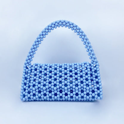 Pearl Bag Women Hand Woven Acrylic Beaded Bag Retro Fairy Small Handbag Triangle Wrist Bag