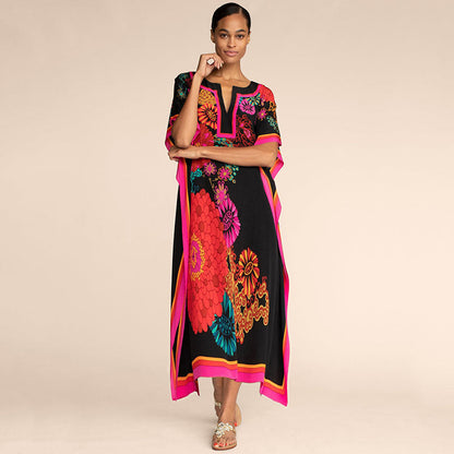 Printing Beach Cover Up Robe Vacation Skirt Maxi Dress Bikini Cover Up Women