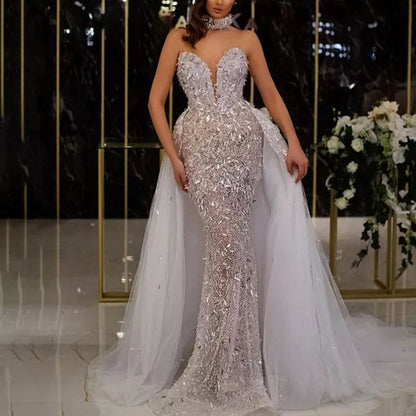 Summer Women Clothing Dress Sequined Fishtail Sleeveless Long Mesh Dress