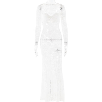Summer Sexy Dress Lace See Through Long Sleeve Slim Fit Dress