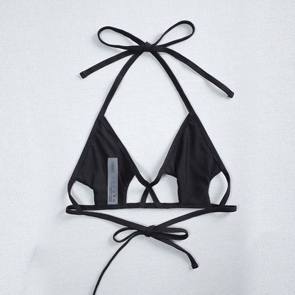 Lace up Halterneck Women Bikini Top Sexy Solid Color Hollow Out Cutout Beach Swimsuit