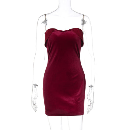 Women Clothing Summer Sexy Tube Top Package Hip Short Solid Color Slim Fit Dress