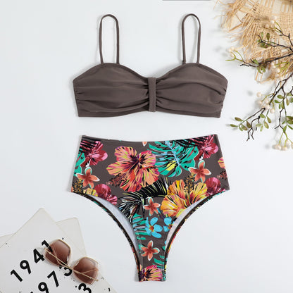 Swimsuit Women Split Bikini Retro Sexy Solid Color Printing Bikini Wear