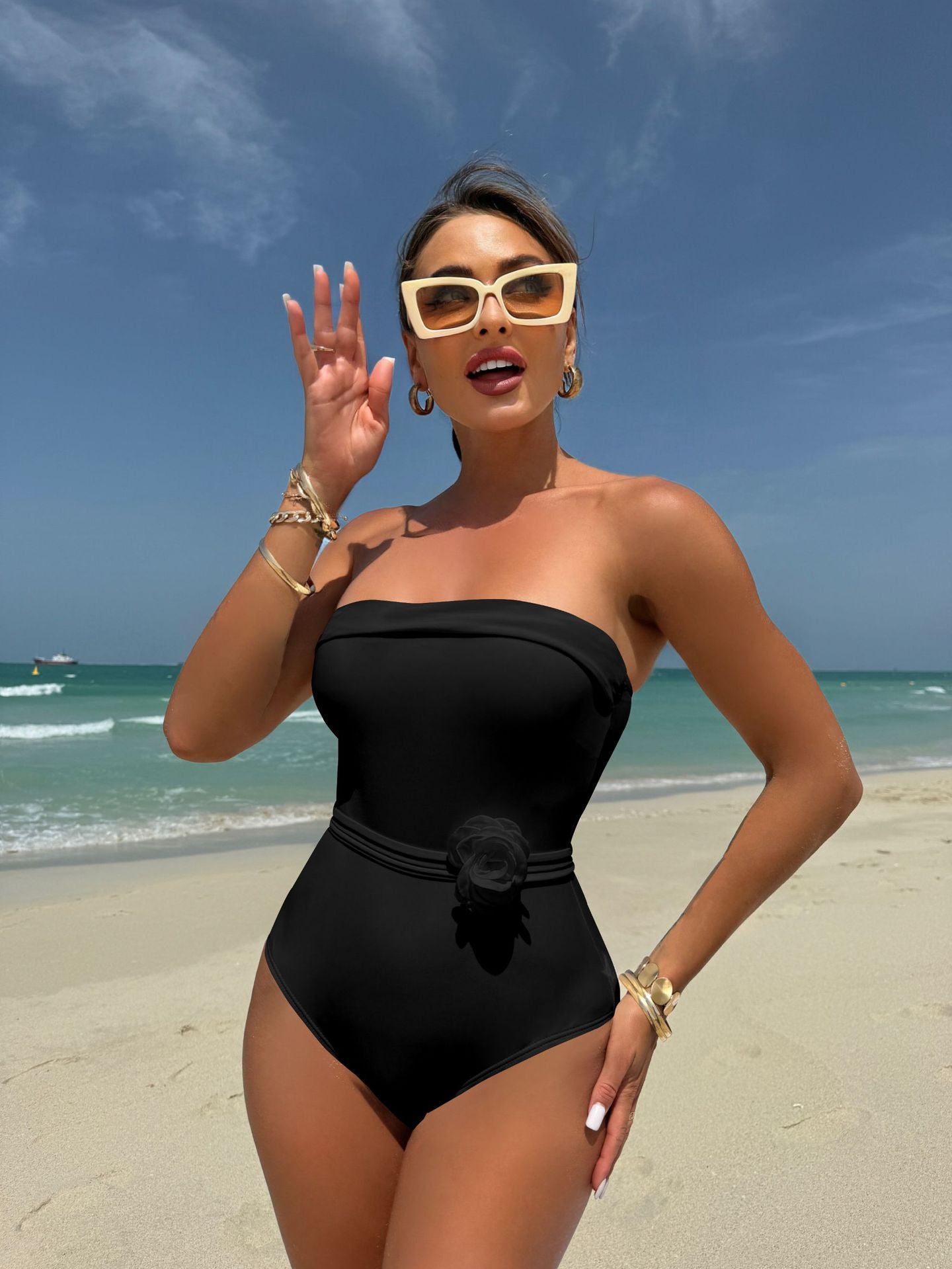 One Piece Multi Wear Drawstring Strap Small Floral Swimwear Swimsuit Bikini