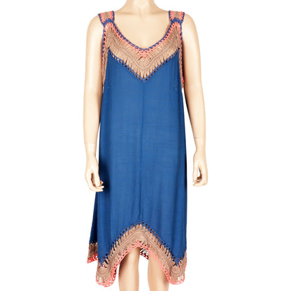 One Size Fits All Hand Crocheting Wool Yarn Slub Cotton Camisole Sleeveless Beach Maxi Dress