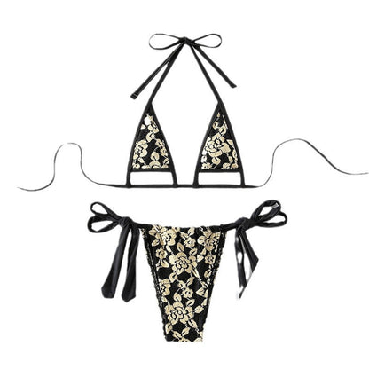 Swimwear Women Lace up Halterneck Split Bikini Three Point Sexy Beach Swimsuit