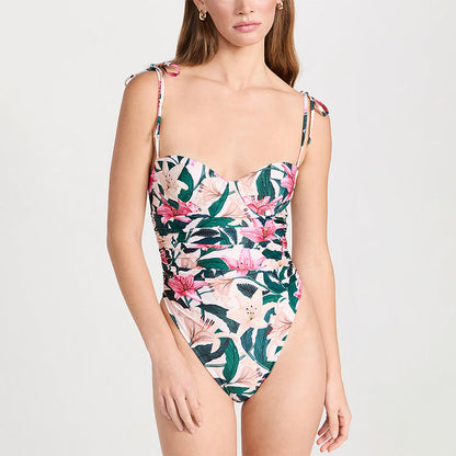 Gathering Belly Covering Sexy High Waist Bikini One Piece Swimsuit Suit Chiffon Dress