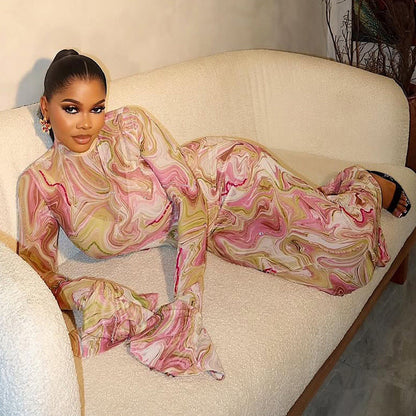 Slim Fit Slimming Women Printed Hip Home Comfortable Stand Collar Long Sleeve Length Dress