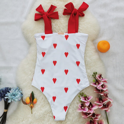 One Piece Swimsuit Women Sexy Line Strap Tube Top One Piece High Waist Love Swimsuit