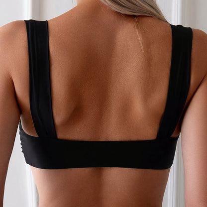 Solid Color Strap U Shaped Sexy Bikini Swimsuit Bikini Swimsuit Unlined Top