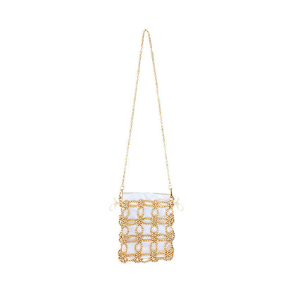 Artistic Fairy Floral Cutout Woven Beads Imitation Pearl Advanced Texture Mobile Phone Lipstick Chain Cross Body Bag