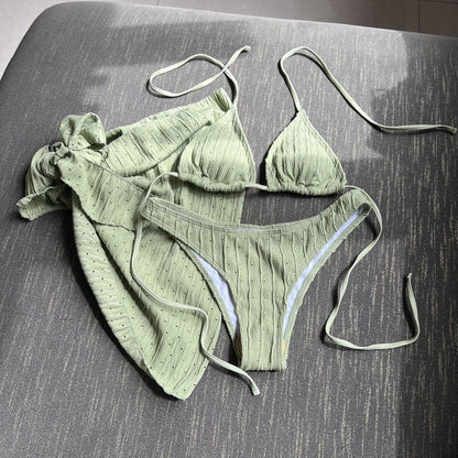Swimsuit Three Piece Backless Drawstring Banded Bikini Bikini Three Piece Swimsuit