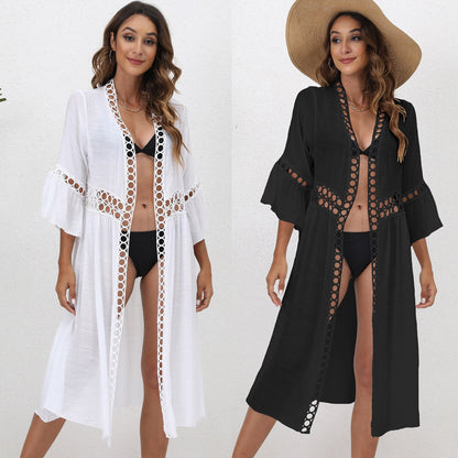Seaside Vacation Beach Blouse Women's Clothing Loose Three Quarter Sleeve Lace Splicing Sun Protection Cardigan