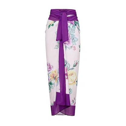 One Piece Swimsuit Women Skinny Slimming Retro Tied Swimsuit Suit Chiffon