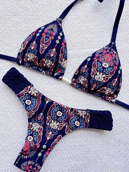 Braid Rope Print Bikini Swimsuit Beach Sexy Women Swimsuit