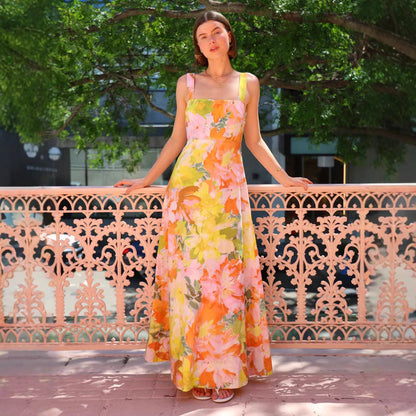 Summer Vacation Strap Dress Floral Swing Dress