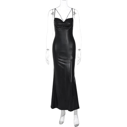 Women Clothing Winter Sexy Backless Pleated Suspender Bright Color Dress Women