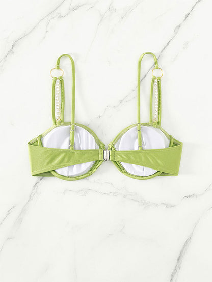 Fresh Sexy Solid Color Bikini Unlined Top Steel Bracket Push up Beach Swimsuit