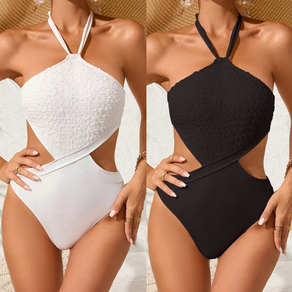 Burnt Floral Cropped Outfit Conservative Bikini One Piece Swimsuit Swimwear Women