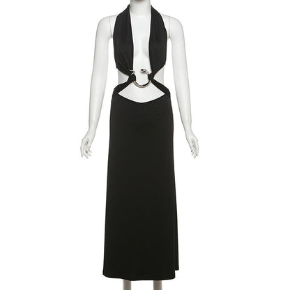 Spring Summer Women Clothing Sexy Halter Deep V Plunge neck Backless Three Dimensional Snake Decoration Dress