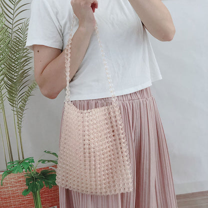 Transparent Square Beaded Bag Acrylic Hand Woven Bag Casual Hand Carrying Shoulder Bag Women