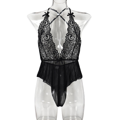 Lace V neck Sexy Backless Black Jumpsuit