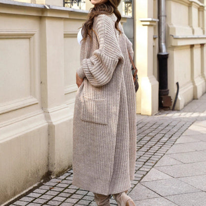 Women Autumn Winter Extended Sweater Coat Casual Loose Pockets Long Sleeve Knitted Cardigan