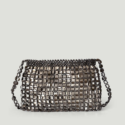 Dumpling Bag Retro Shiny Metallic Sequin Bag Hand Woven Shoulder Bag Travel Holiday Underarm Bag
