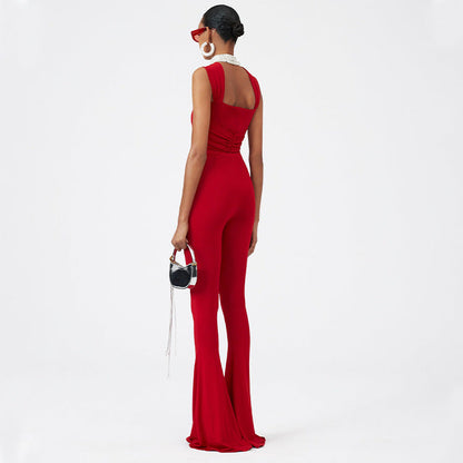 Sexy Hollow Out Cutout One Piece Swimsuit Women Red Rose Set
