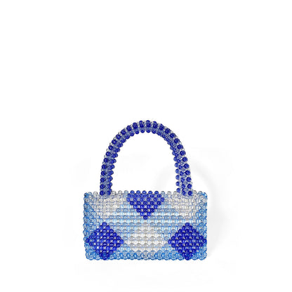 Special Interest Design Diamond Patterns Cute Woven Contrast Color Beads Bag All Match Small Square Bag Handbag