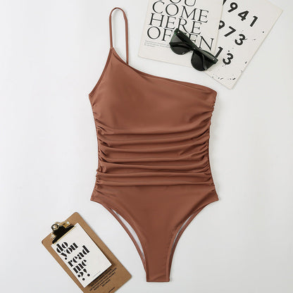 Single Shoulder Suspender Women Triangle One Piece Swimsuit Multi Color Sexy Beach Single Room Swimsuit with Shoulder Straps