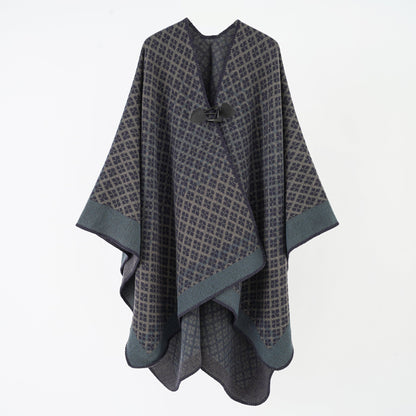 Four Seasons Button Shawl Autumn Winter Oversized Ethnic Thick Warm Split Cloak Travel Scarf for Women