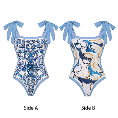 Duplex Printing One Piece Swimsuit Women Tube Top One Piece Strap Swimsuit