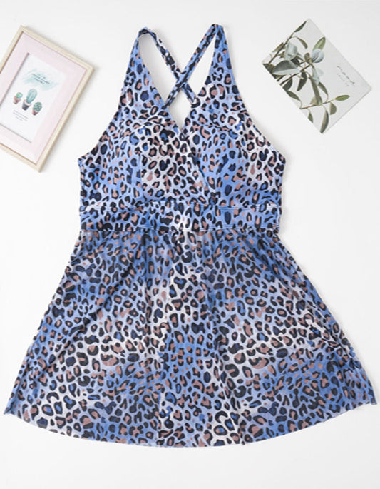 Arrival Blue Leopard Print Halter Split Sexy Bikini