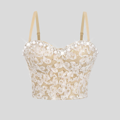 Sexy Lace Three Dimensional Floral Sling Vest Inner Match Tube Top Wrapped Chest Cropped Strap Showing Chest Pad