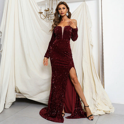 Sexy Evening Dress Women Clothing Party Cocktail off Neck Sequ Dress Sexy