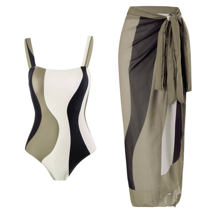 One Piece Triangle Swimsuit Sexy Swimsuit Sexy Belt Wrap Skirt