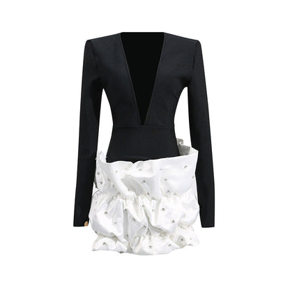 Sexy Tiered Dress Summer Elegant Irregular Asymmetric Slim Fit Patchwork Hip Bag Dress Women