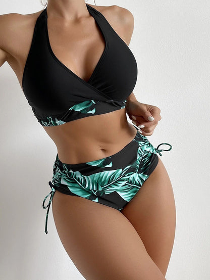 High Waist Color Stitching Bikini Swimsuit Swimwear Women Sexy Bikini