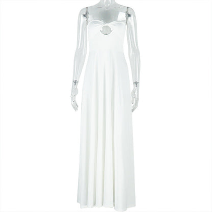 Women Clothing Soft Solid Color Light Floating Princess Dress Elegant Graceful Sling Sleeveless Length Dress