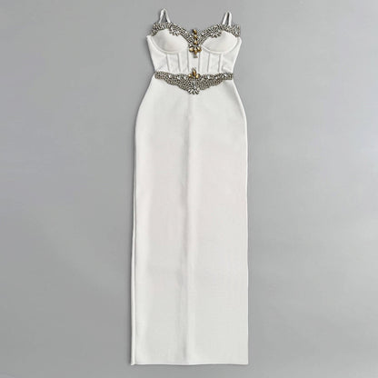 Diamond Strap Bandage Dress Socialite Slim Fit Dress Boning Corset Dress