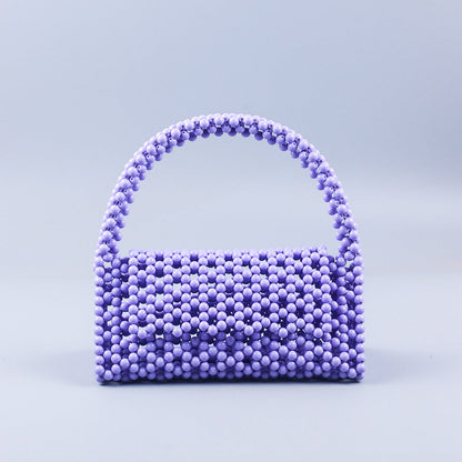 Pearl Bag Women Hand Woven Acrylic Beaded Bag Retro Fairy Small Handbag Triangle Wrist Bag