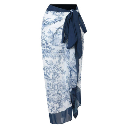 One Piece Swimsuit Women Conservatively Thin Vintage Printed Chiffon Dress with Steel Bracket Hard Bag Swimsuit