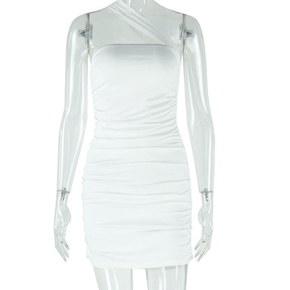 Women Clothing Solid Color Halter Dress Sexy Slim Fit Sheath Short Dress