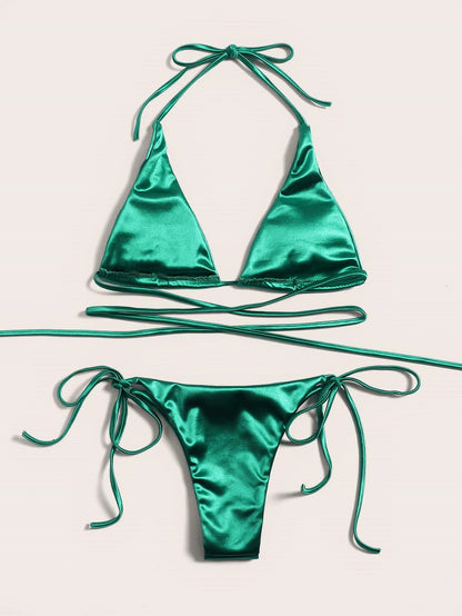 Bikini Double Bikini Sexy Swimsuit Sexy Swimsuit Women Tied Swimsuit Solid Color